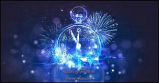 As the Year Turns looking forward 5 minutes to stroke of midnight night shot with fireworks New Year celebration